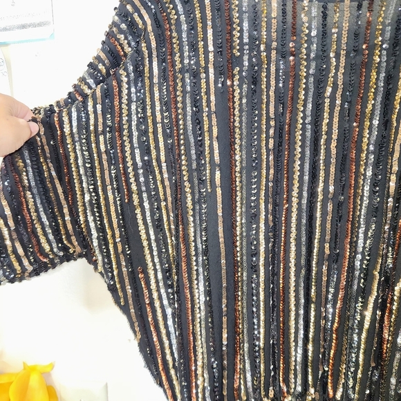 SCALA Vintage Black Metallic Gold Silver Copper Sequins Tunic Mini Dress Size 0 - Picture 5 of 15